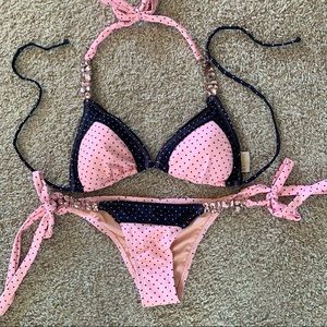 Bahimi Bejeweled Polka Dot Bikini
